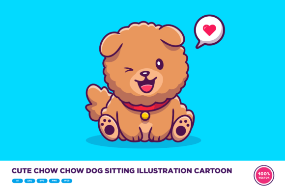 Cute Chow Chow Dog Sitting Illustration