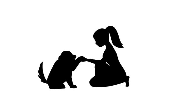 Woman Holding a Dog's Paw Silhouette